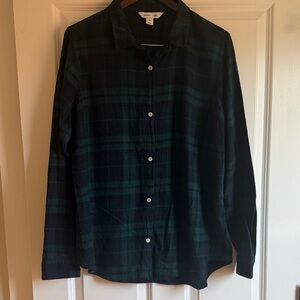 Old Navy Women’s Navy & Green Plaid Flannel “The Classic Shirt” Sz XL Tall EUC